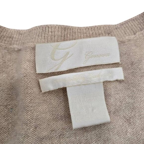 Geneva Sweater Women's Small Tan Knit 100% Cashmere V-Neck Argyle Pullover Gorpc - Picture 4 of 5